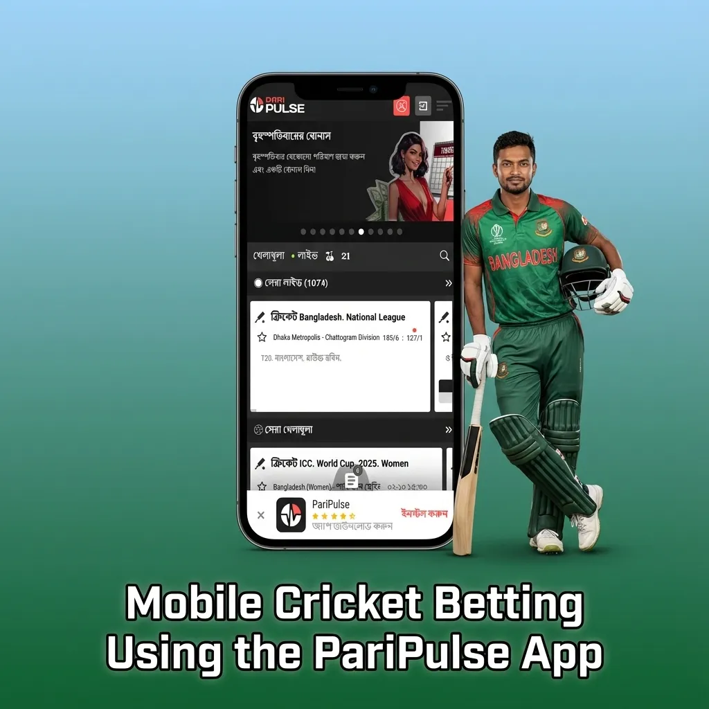 Person using the PariPulse mobile app to place live cricket bets on a smartphone interface