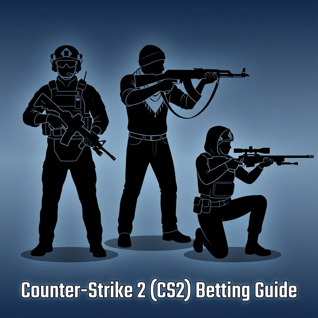 CS2 betting guide graphic showing Terrorists vs Counter-Terrorists and a list of major esports tournaments