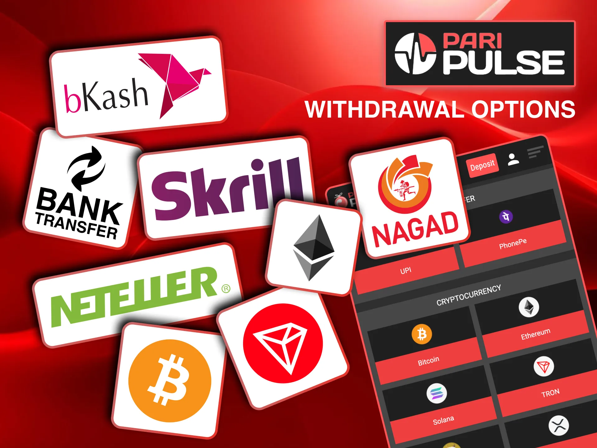 Paripulse supports Skrill, Neteller, and crypto withdrawals globally.