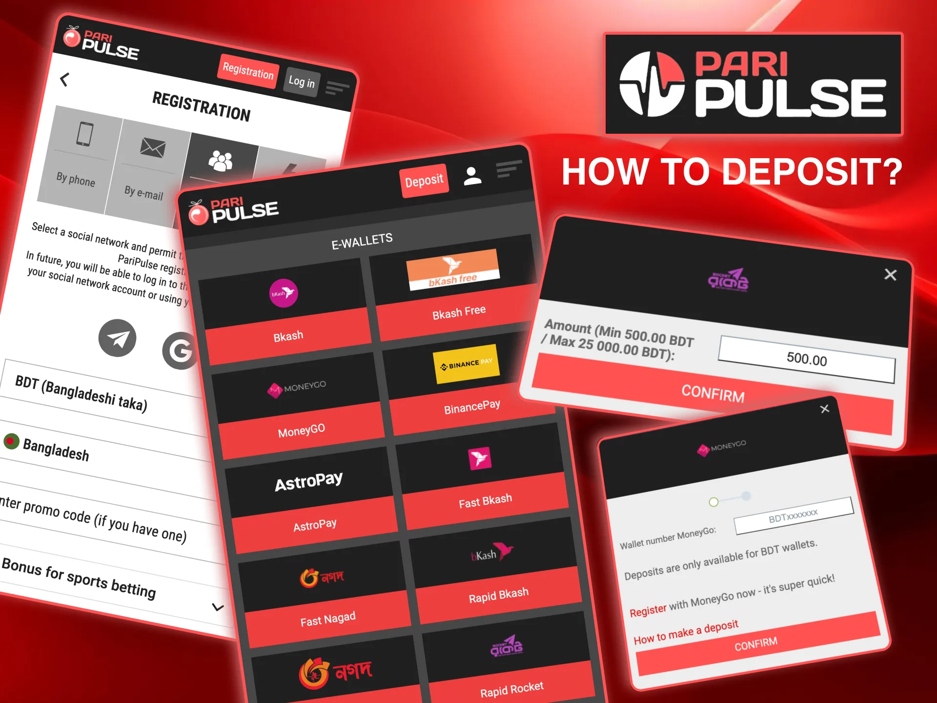 Log into the Paripulse app, choose your deposit method, and complete the transaction.