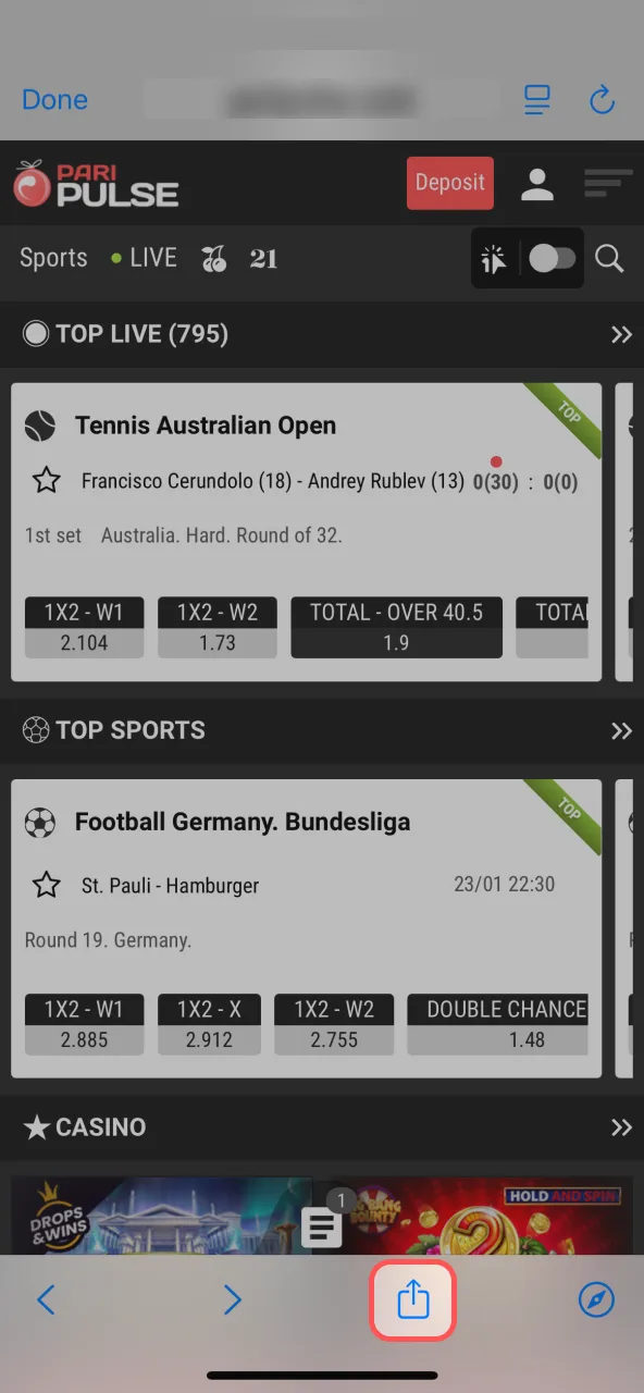 Tap the Share icon to begin installing Paripulse on your device.