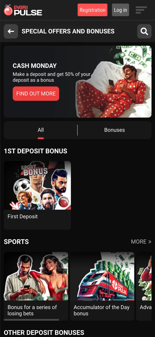 Enjoy generous promotions and unique bonus rewards on Paripulse.