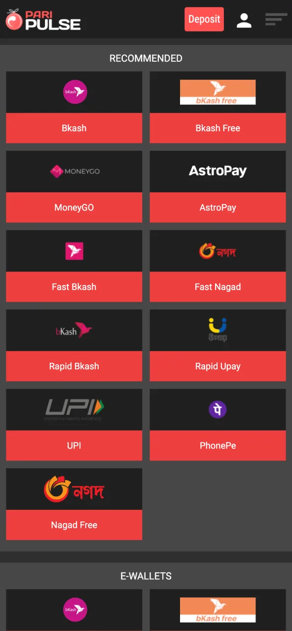 Add funds to Paripulse using local payment methods securely.