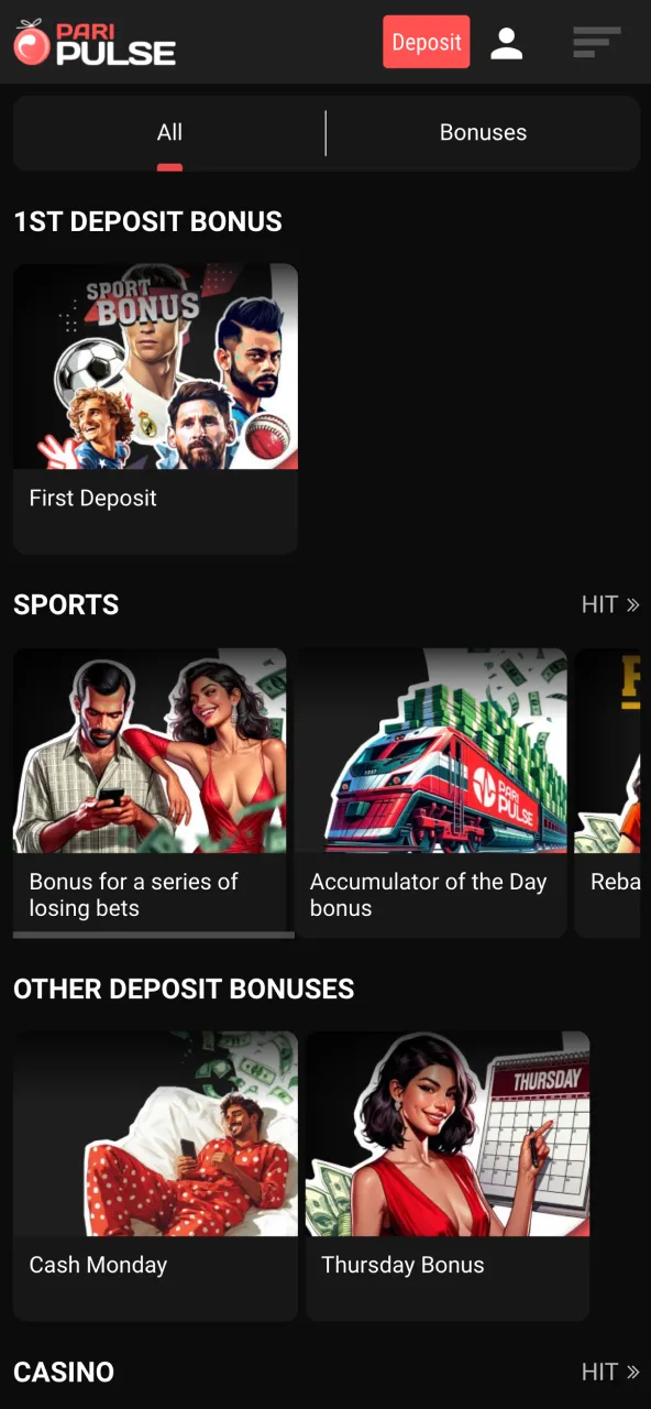 Open Paripulse promotions section to confirm bonus.