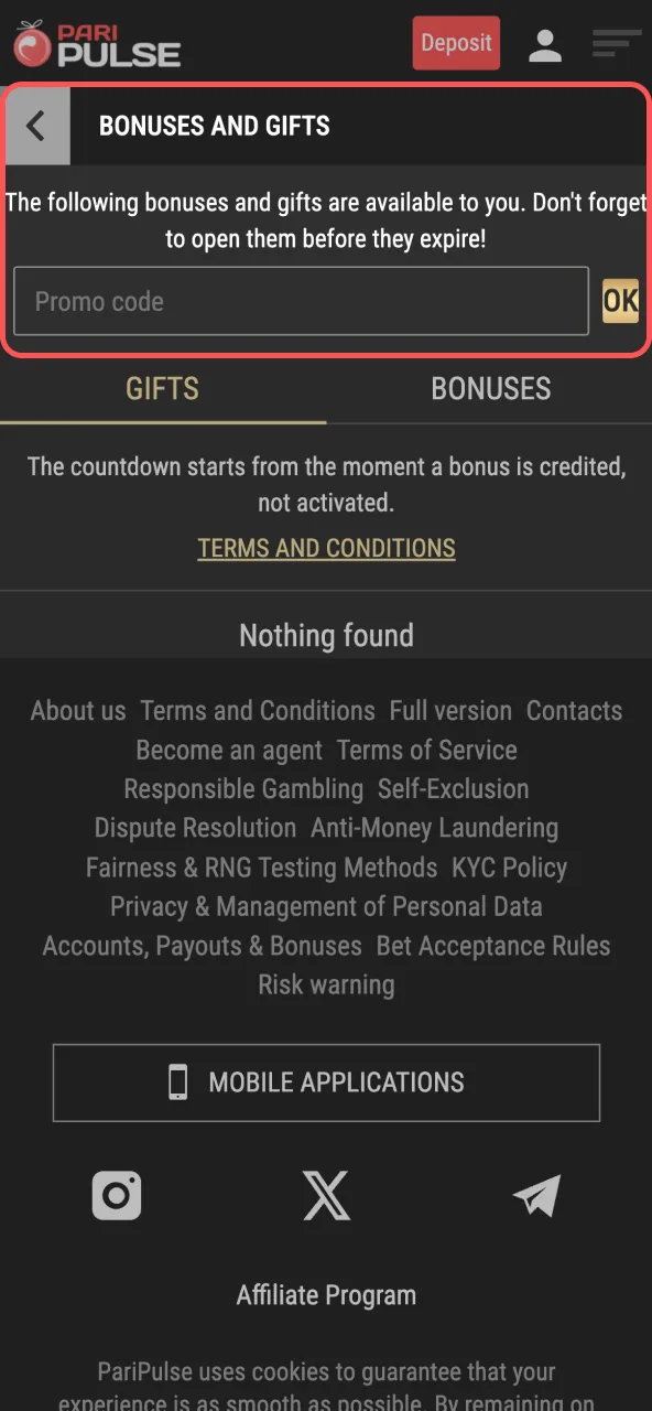 Use Paripulse promo code during deposit for extra rewards.