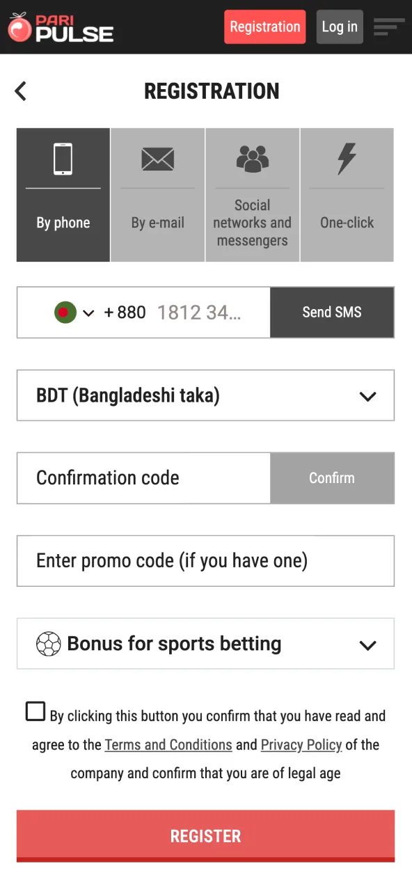 Open Paripulse registration form to create your account.