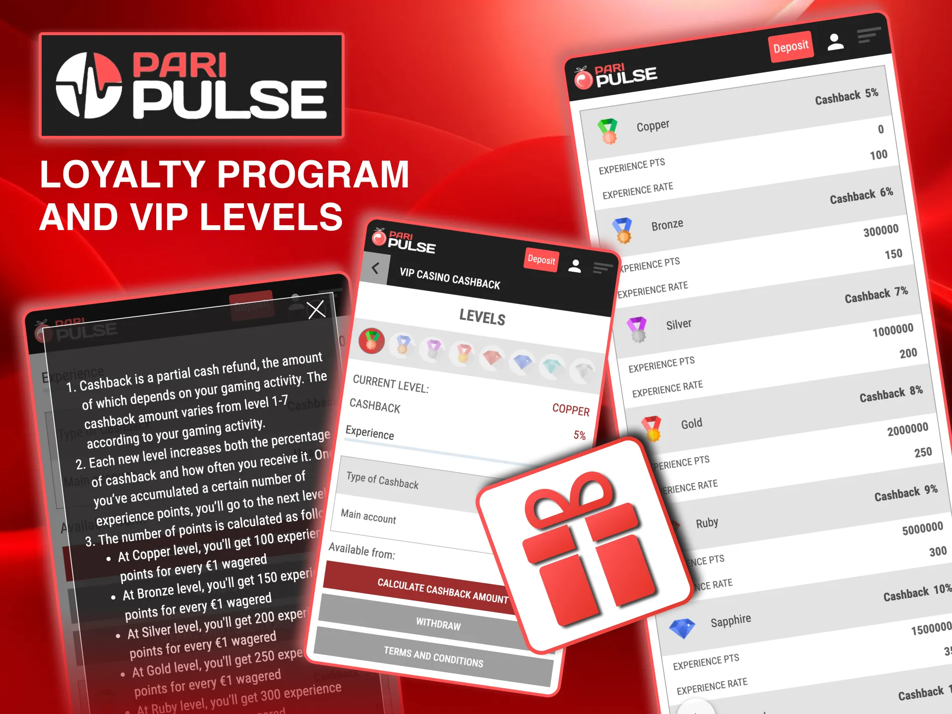 Paripulse loyalty program rewards regular casino and sports betting.