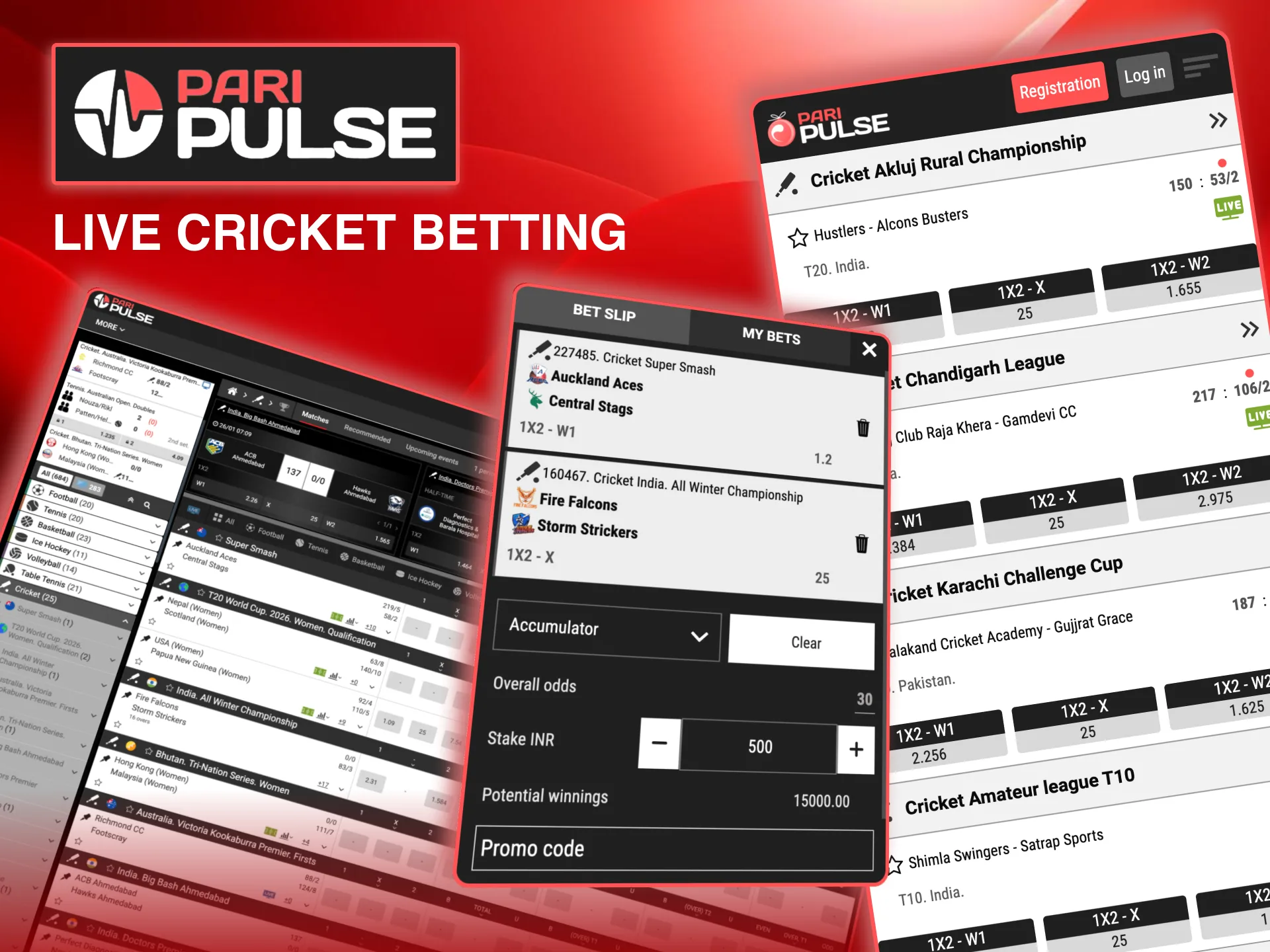 Paripulse live cricket betting allows wagers after match start.