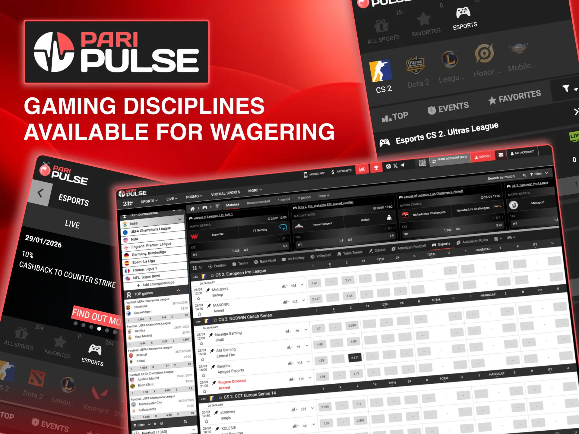 Bet on Valorant, Mobile Legends, and Starcraft II via Paripulse platform.