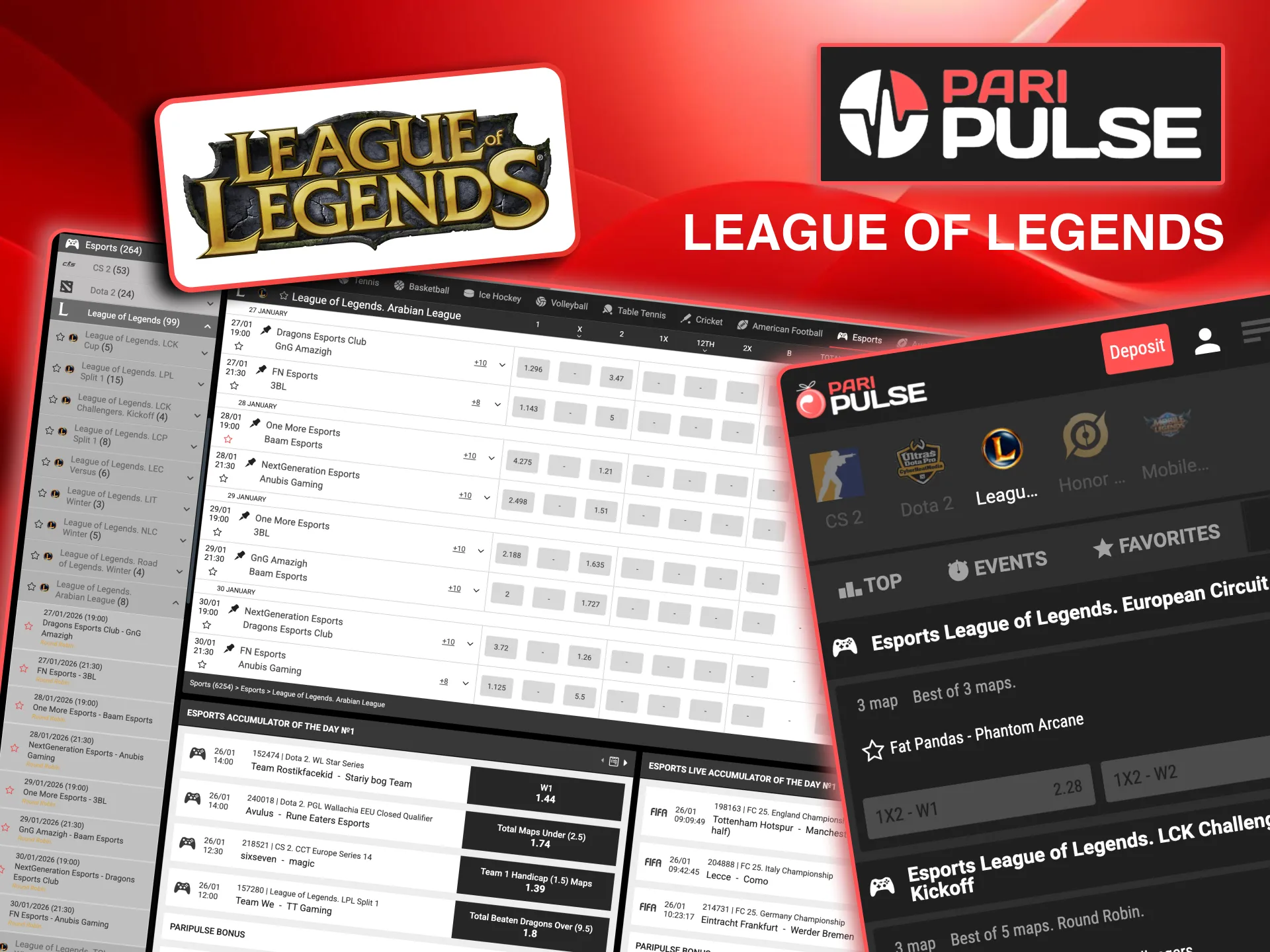 Paripulse supports wagers on LCK, LPL, and LEC regional leagues.