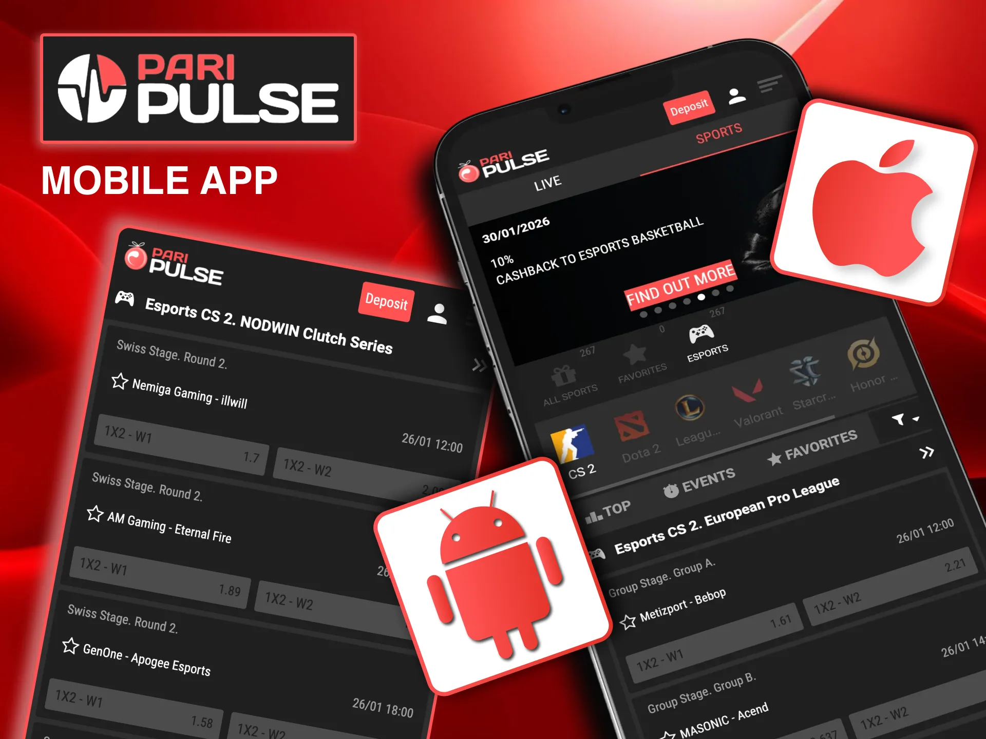 Paripulse app installation enables esports betting on Android and iOS.
