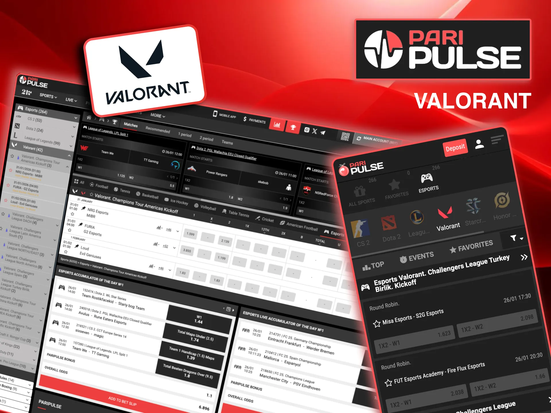 Paripulse Valorant betting includes Game Changers and Red Bull Home Ground events.