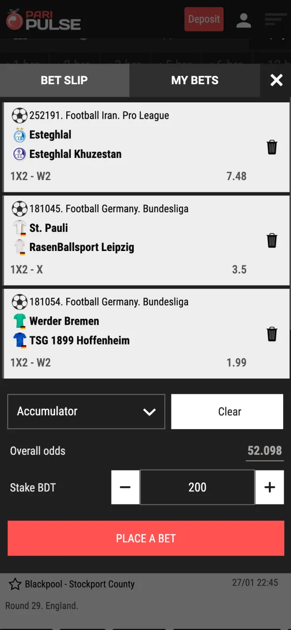 Confirm Paripulse wager and follow match in live centre.