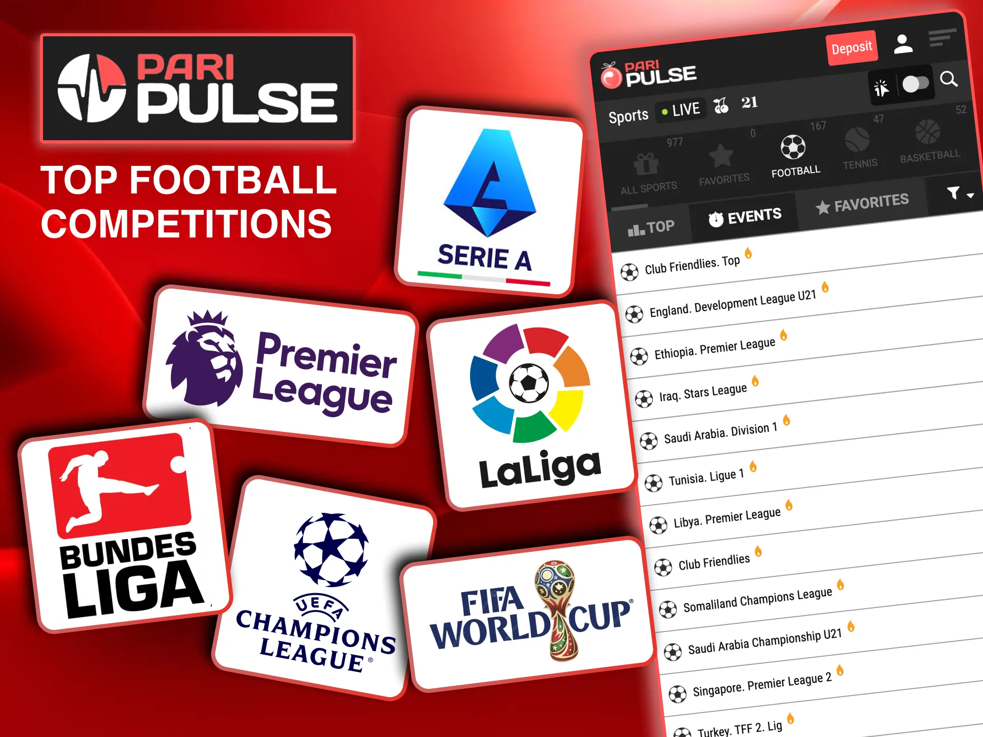 Bet on Paripulse football markets for Serie A, Bundesliga, and World Cup.