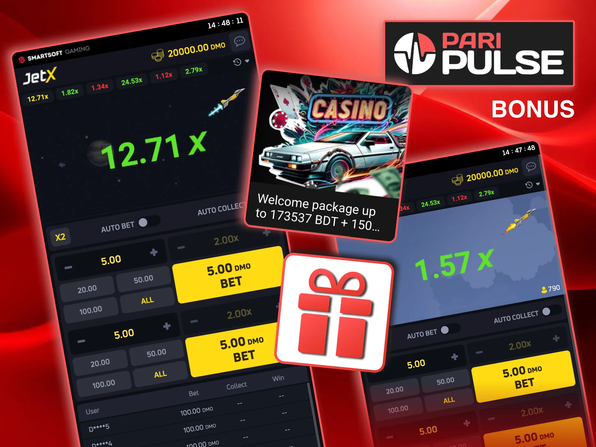 Use Paripulse JetX bonus funds to extend gameplay and place more bets.