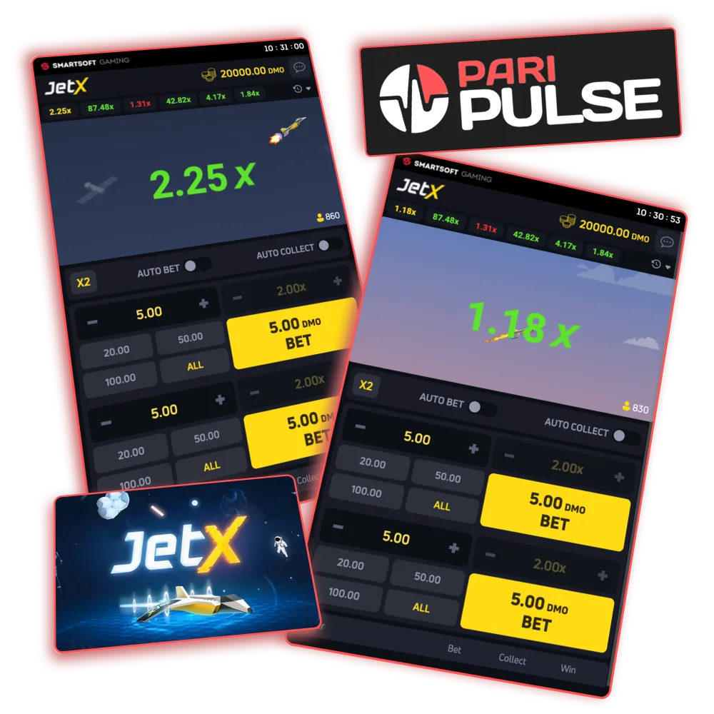 Fast JetX crash game with welcome bonus at Paripulse.