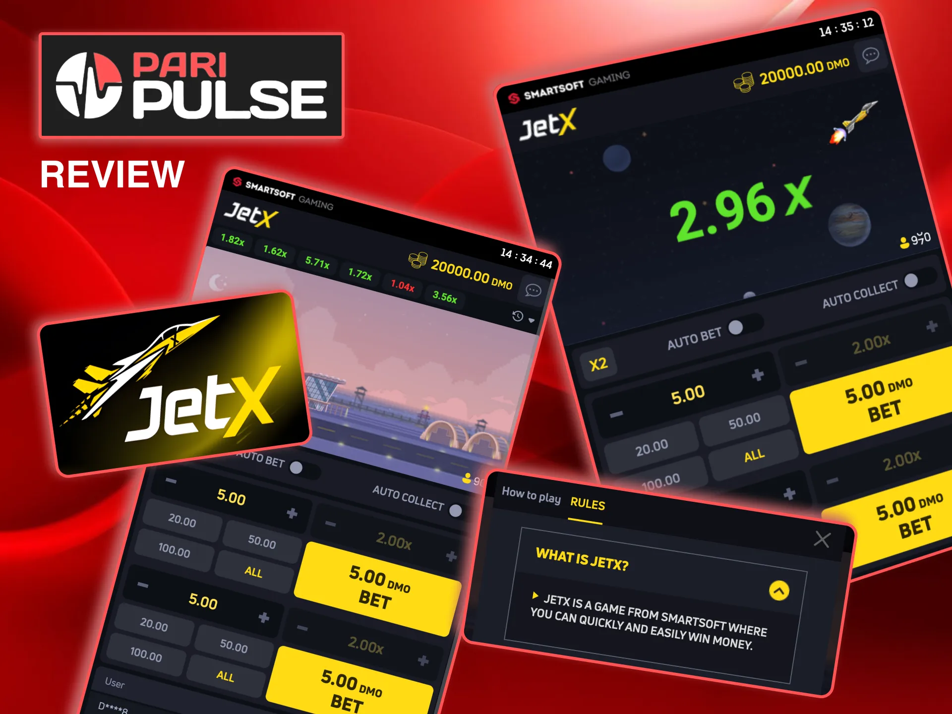 Paripulse JetX crash game features a rising plane multiplier before explosion.