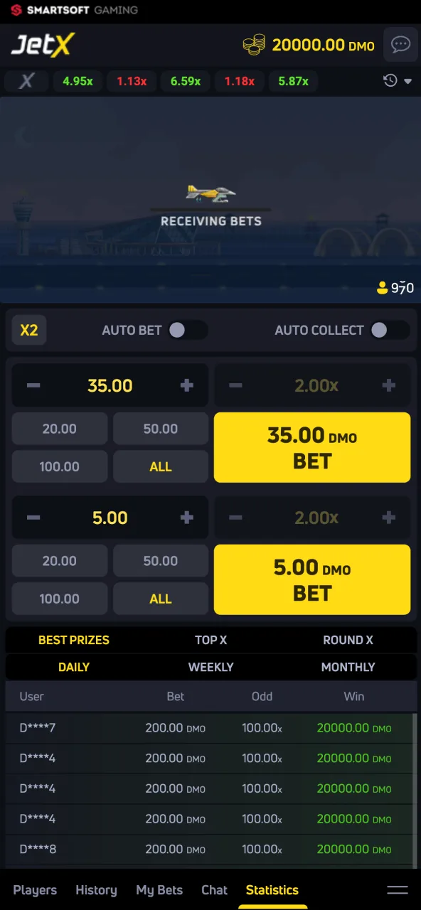 Players wait for JetX round start on Paripulse platform.