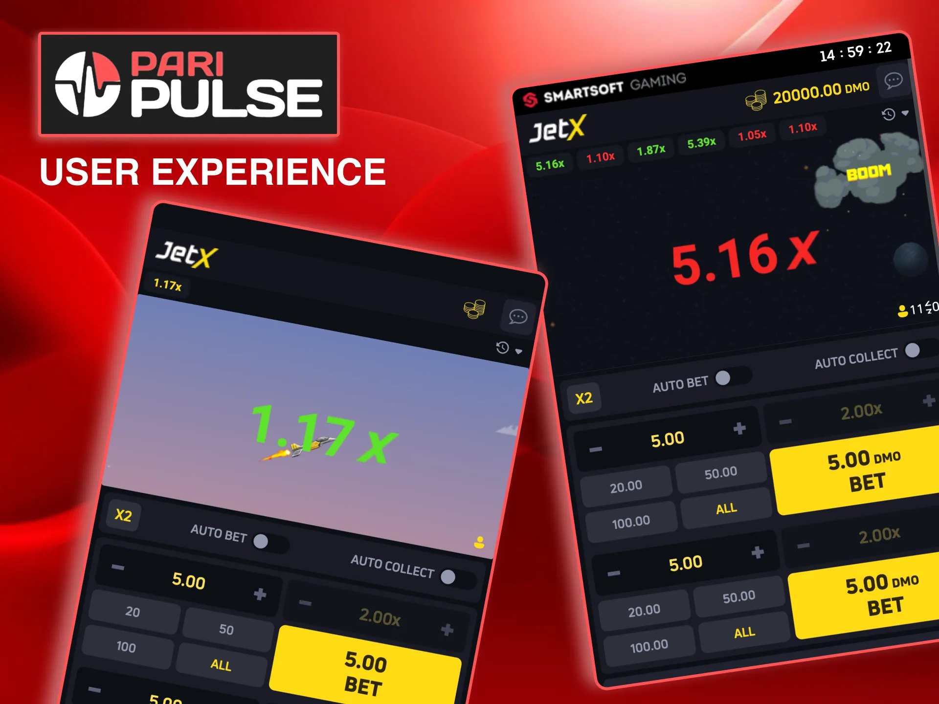 Intuitive navigation keeps Paripulse JetX players focused on the action.