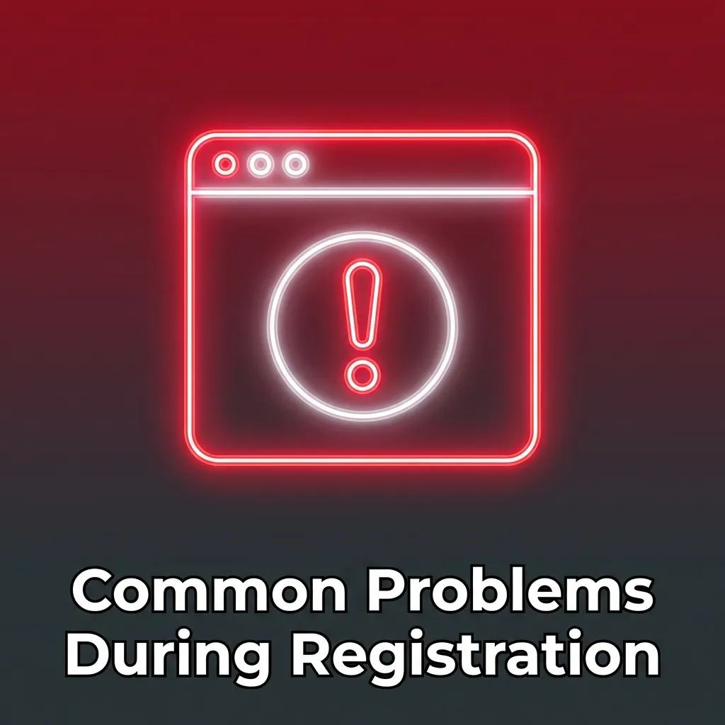 Troubleshooting guide showing common registration errors: duplicate phone, email issues, upload failures, and verification problems.