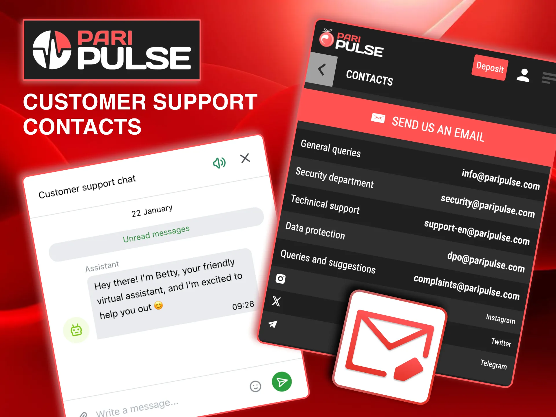Customer support contacts on Paripulse for payment issues including deposits, withdrawals, and bonuses.