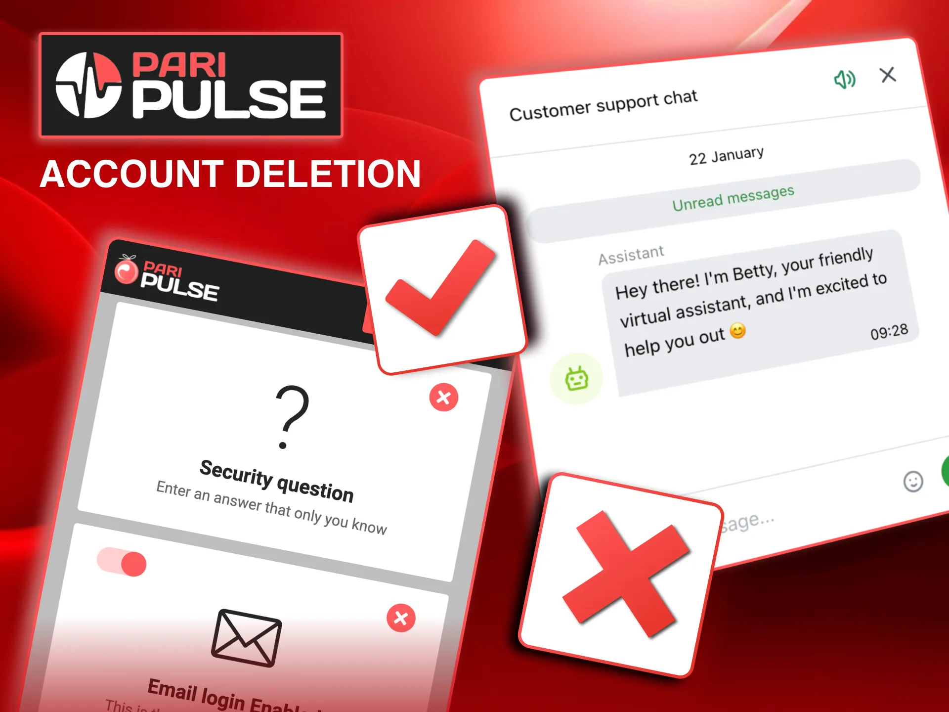 Paripulse account settings screen showing option to request permanent account deletion.