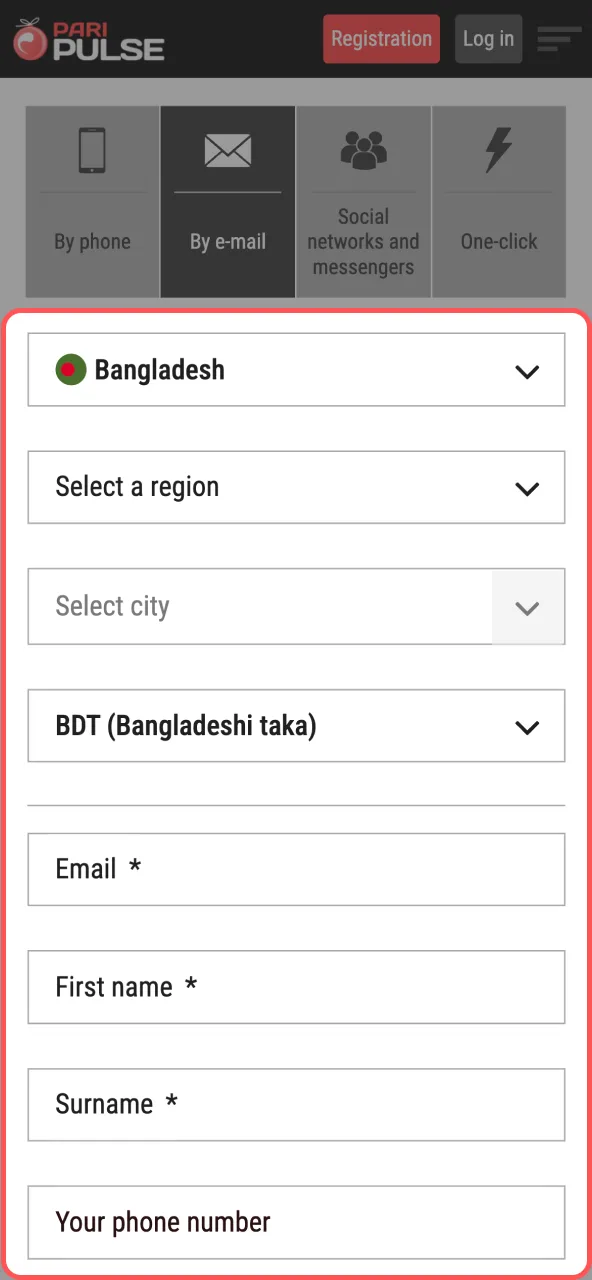 Registration step on Paripulse with input fields for user details.