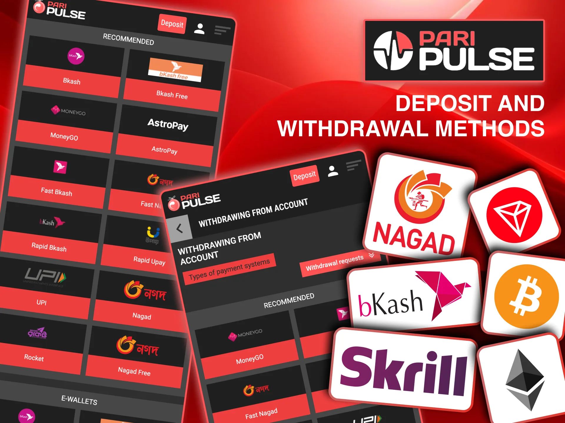 Paripulse cashier screen showing local payment options like Bkash, Nagad, and Rocket.