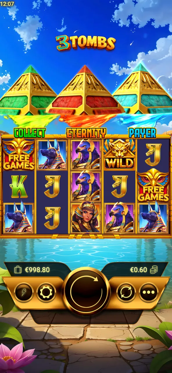 Game play screen on Paripulse displaying spinning reels in action.