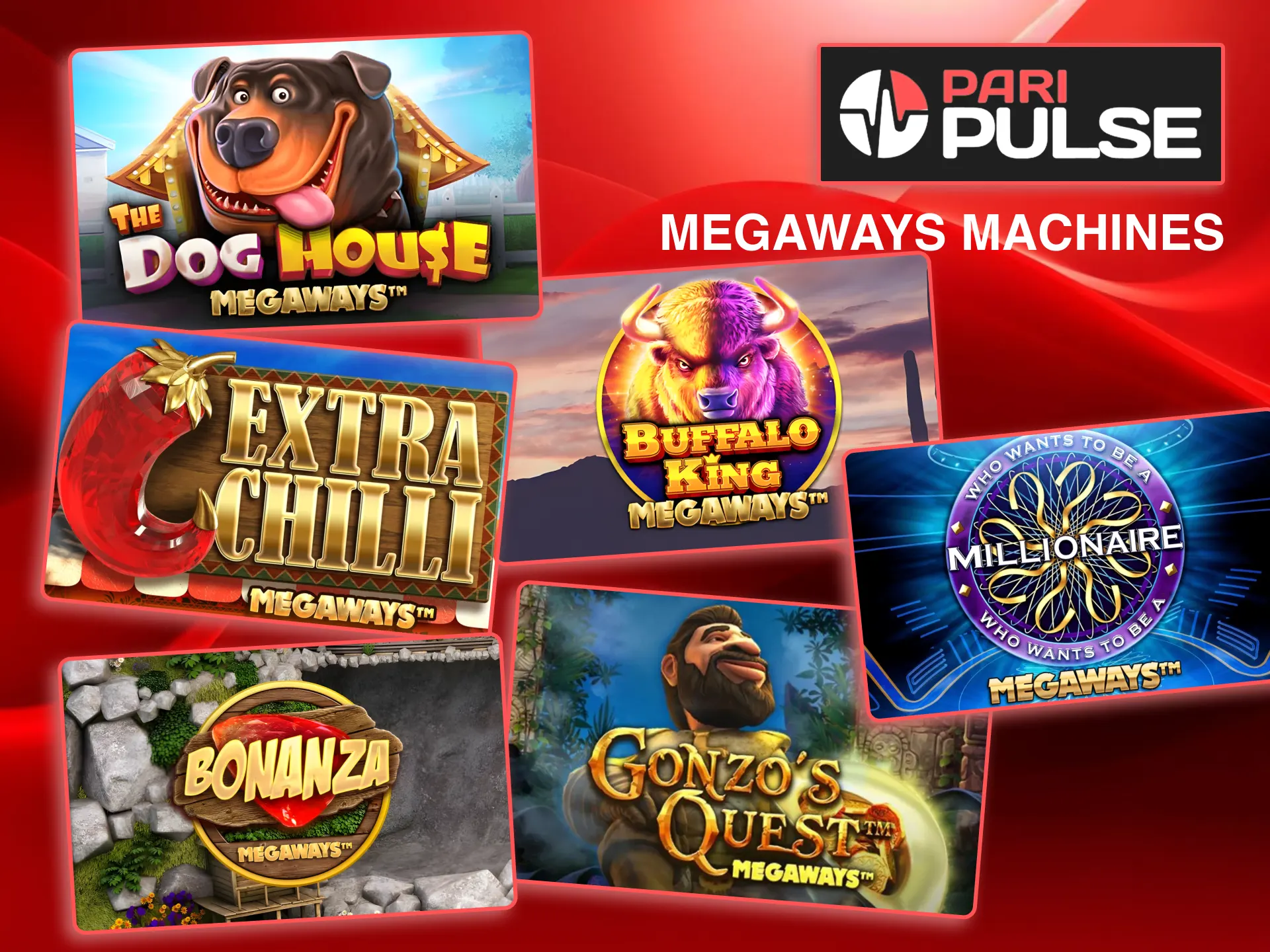 Paripulse game selection page showcasing Extra Chilli, Bonanza, Buffalo King, and Millionaire Megaways.