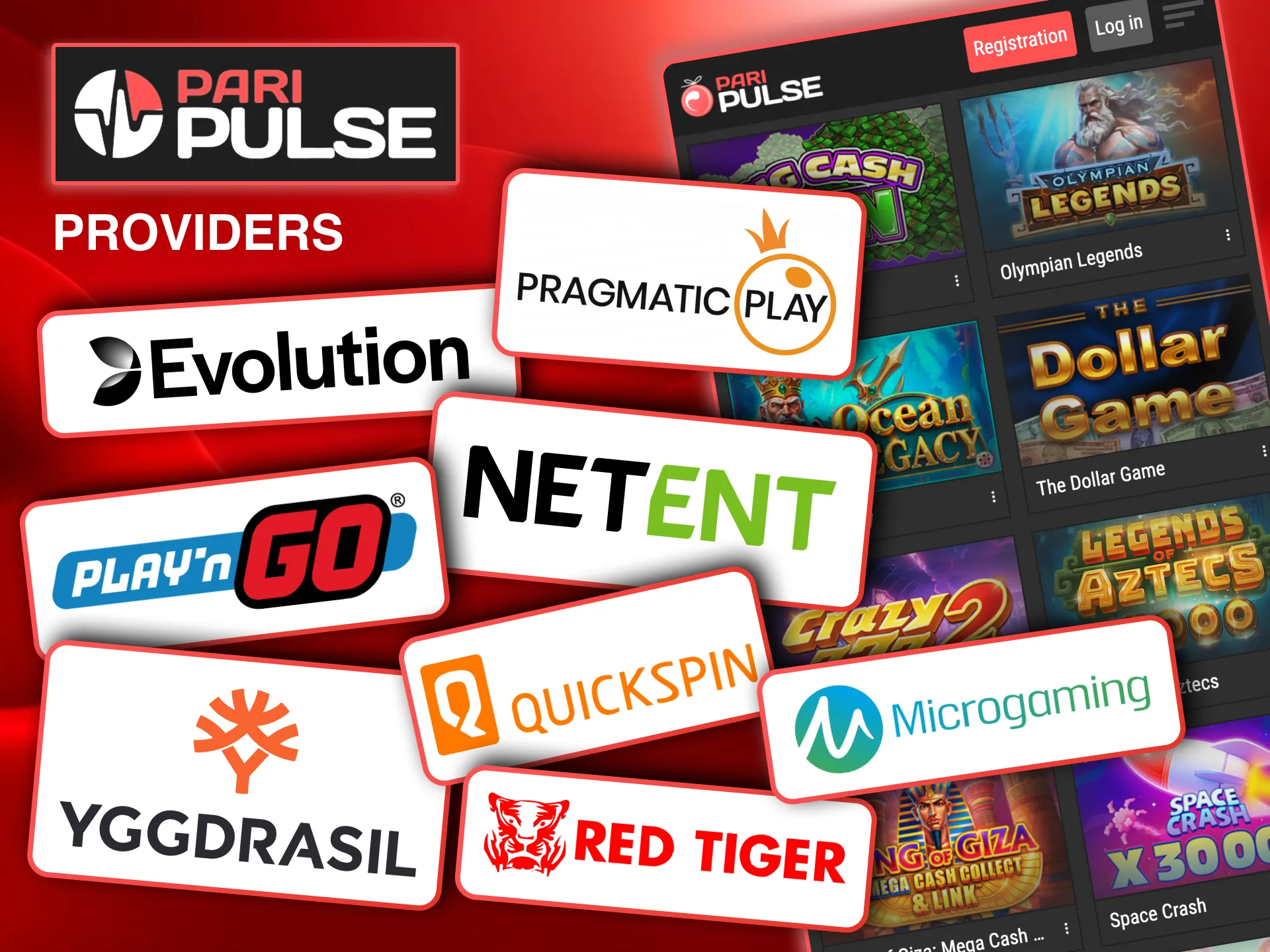 Casino interface on Paripulse highlighting industry leaders like Pragmatic Play and NetEnt.