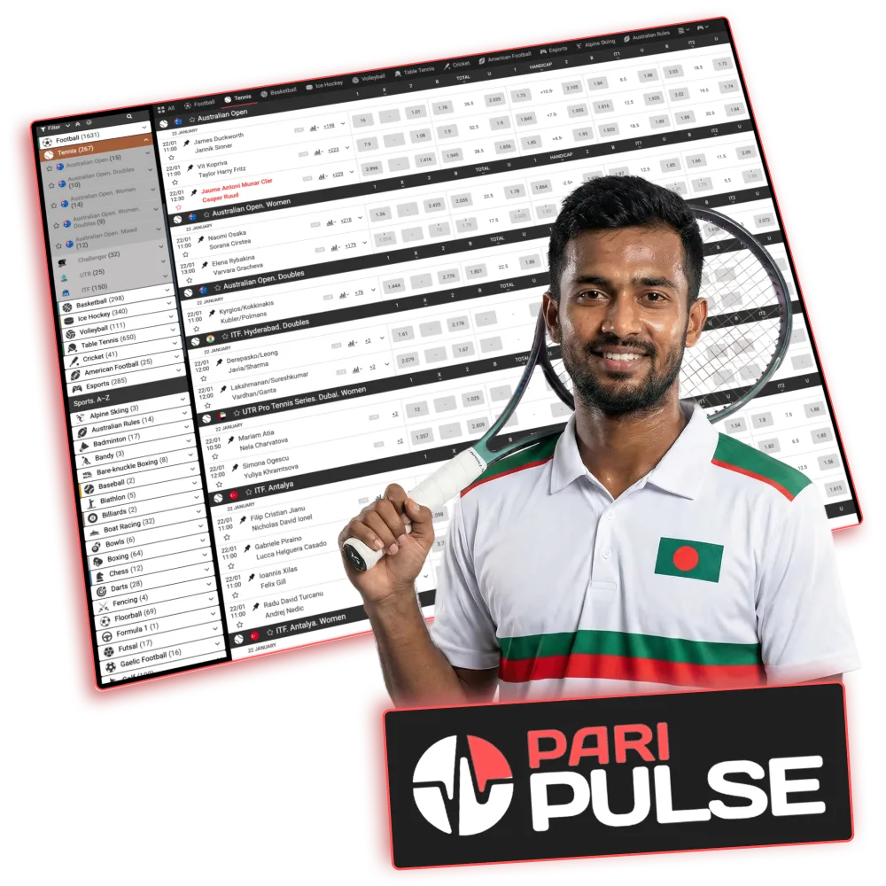 Compare tennis odds and place combo wagers via Paripulse platform.
