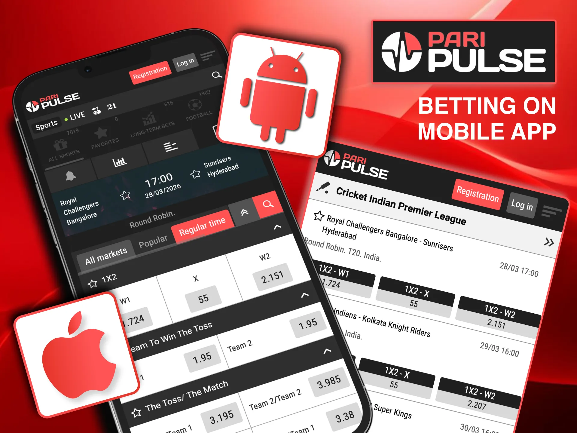 IPL betting via Paripulse mobile app with push notifications.